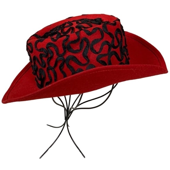 Vintage Bollman Hat / Doeskin red hat with black ribbon / satouche - Picture 1 of 9